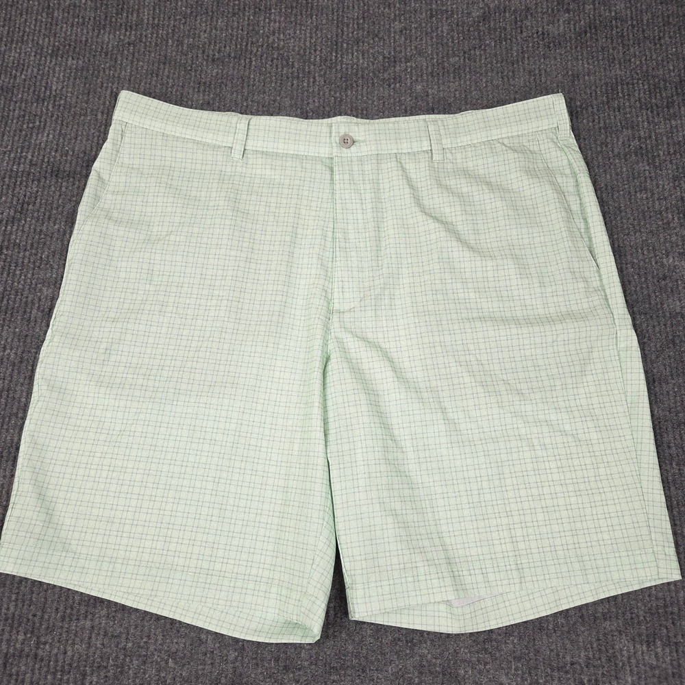 PGA Tour Mens Green White Micro Check Golf Shorts Size 42 Flat Front Inseam 9